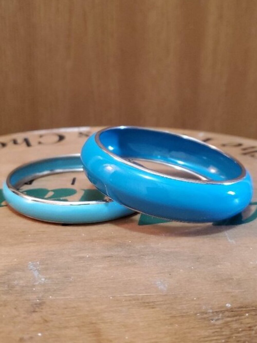 Bangle bracelets blue silver trim